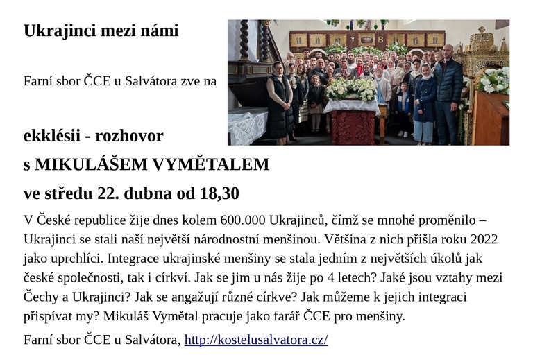 Ekklésie s Mikulášem Vymětalem, 22. 4. 2026 Salvátor
